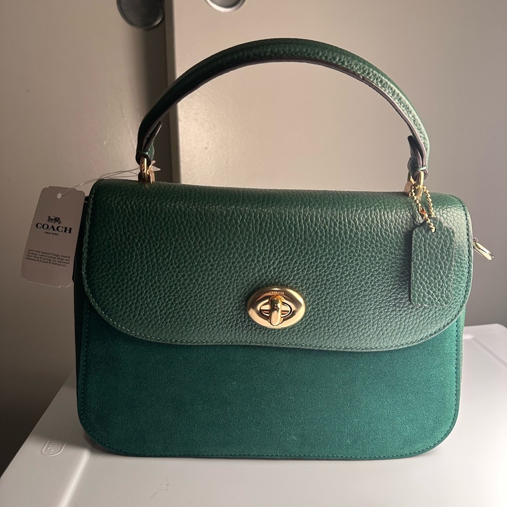 NWT Coach Satchel – Forest Green Pebbled Leather & Suede
